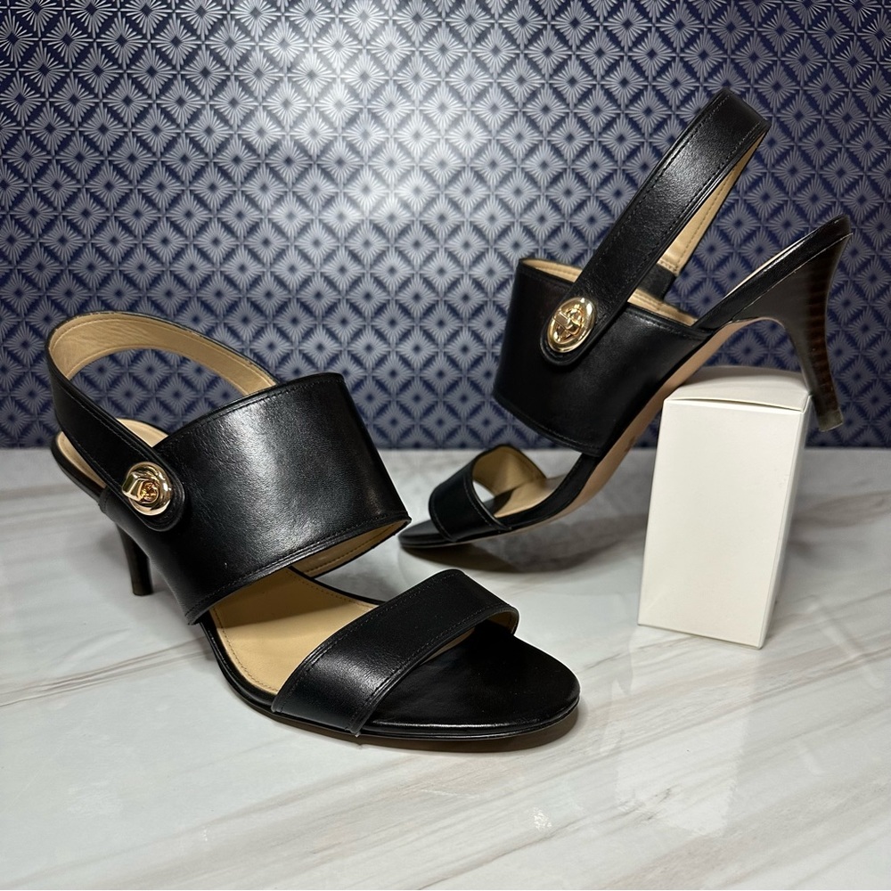 Coach Black Sandal Pumps with Side Turn-Lock Feature